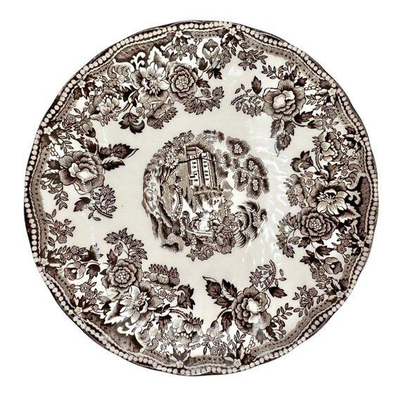 Churchill Cup and Saucer Set White with Brown Landscape and Floral Scene - Picture 9 of 10